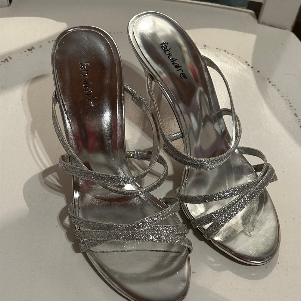 Fabluire Silver Glitter Strappy Heels